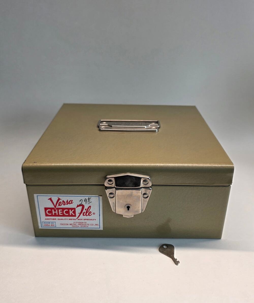 Vintage Versa Check File Metal Locking Storage Box w/ Key 8x8x4